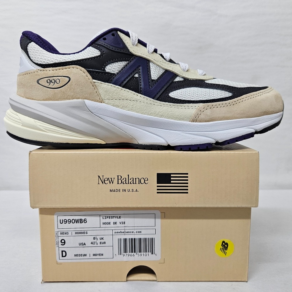 New Balance 990 V6 Sneakers Made In USA U990WB6 White Black Purple Men Size 9